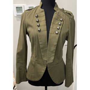 Military Style Olive Blazer Double Row Metal Button Jacket Regency Steampunk 8